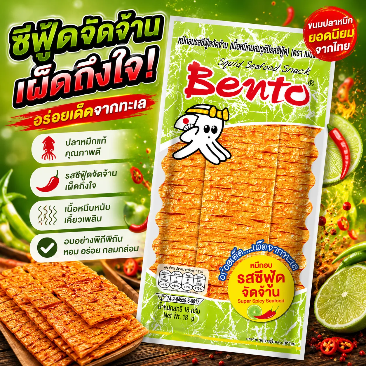 Bento 超辣海鲜风味鱿鱼片
